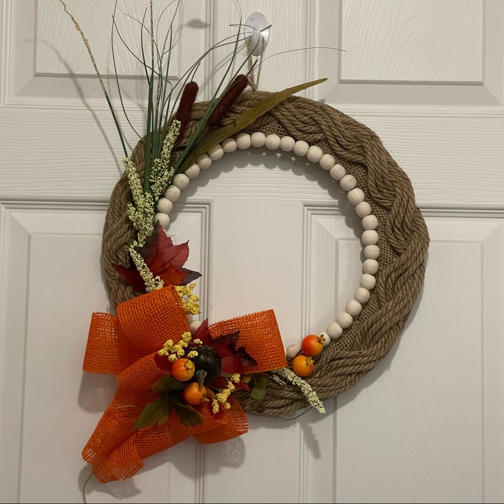 Fall Burlap Wreath Handmade - Picture 4 of 7